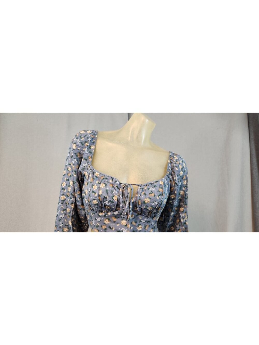 Altar'D State Blue Floral Long Slv Cropped Top Shirt Blouse XS XSMALL Womens NEW - Picture 2 of 8